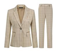 YUNCLOS Pantaloni da donna a quadri in 2 pezzi, a maniche lunghe, elegante, formale, da ufficio, con un bottone, blazer e pantaloni