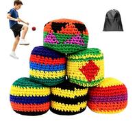 YUNFAN 6 Pcs Hacky Sack,Footbag Hand-Made Knitted Sack,Assorted Foot Bag Crochet Hacky Ball for Adults,Juggling Balls with Multicolored Geometric Pattern,Outdoor Soccer Kick Bag,for Beginners (A)