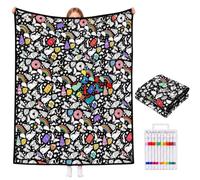 YUNFAN DIY Coloring Blanket with 24 Colour Markers,Washable Drawing Cover，A