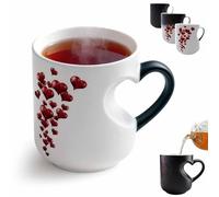 YUNFAN Heart-Shaped Color Changing Magic Ceramic Mug,Heat Sensitive Magic Color Changing Coffee Mug with Red Heart,Valentine Hearts Shaped Handle Ceramic Coffee Cup,Romantic Gift for Couples
