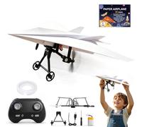 YUNFAN Rc Paper Airplane Kit with Gyro Stabilizer,DIY Electric Remote Control Plane with Duals Propellers,Lightweight Foldable Flying Stem Toy,Micro Fixed Wing Drone for Gadgets Gift (Triple-Battery)