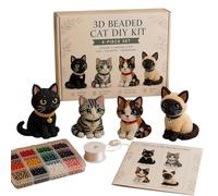 YUNFAN Tiny 3D Beaded Animal DIY Kit,Cute Bird & Animal Beading Craft Set, Handmade Creative Jewelry Art Craft Kit with Colorful Bead and Instructions,4 Cute Desig,for Adults,Beginners (Cat)