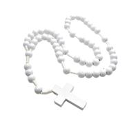 YUNGLOO Rosario con crocifisso con perline bianche e croci pendenti per preghiera meditazioni elegante grani di legno rosario collana spirituale per donne