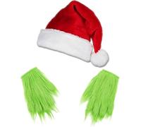 YUNHENTONG Accessori Grinch Guanti Grinch Guanti Adulto Verdi Guanti Natalizi Cappello di Natale Adulti Babbo Cappellino Oggetti Mostro Shaggy per Halloween, Cosplay, Feste di Natale