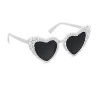YUNHENTONG Occhiali Cuore, Occhiali da Sole Donna con Perle, Occhiali Matrimonio, Occhiali da Sole Cuore Donna con Montatura Perle, per Addii al Nubilato e Feste di Matrimonio (Bianco)