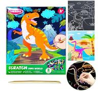 YUNHENTONG Scratch Art Bambini, Immagini da Graffiare, Scratch Art Bambini Set, Scratch Art for Kids, Libro da Colorare Dinosauri, Scratch Art, con Penna in Legno Scratch Art Paper per Bambini