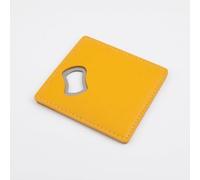 Yunhgft Sottobicere Apribottie in Pelle PU e Acciaio Inox per Birra e Bevande, Set Sottobiceri con Apribottie Integrato, Giallo