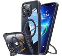 YUNHUASM [360° Rotatable Stand Magnetic Ring for iPhone 13 Pro Case[Compatible with MagSafe][ Ultra-Clear Back] Military Drop Protection, Secure Grip, TPU Bumper Slim Cover with Kickstand-Black