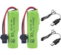 YUNIQUE GREEN-CLEAN-POWER - 2 Pezzi Batterie al Litio 3.7V 500mAh Compatibili con Auto DE35 DE38 DE40 DE50 TB202 TB201 TM201 TM202 TC141 DE44 DE55 RC con cavi USB Verde