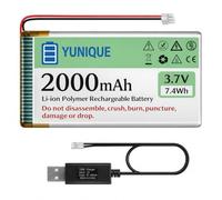 YUNIQUE GREEN-CLEAN-POWER Batteria LiPo 3.7V 2000mAh 103450 con Micro JST 2.0 + Caricatore USB - Batteria 1S Ricaricabile per Arduino, ESP32, Drone, Moduli e Progetti Elettronici
