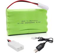 YUNIQUE GREEN-CLEAN-POWER - Batteria Ricaricabile AA 9.6V 2000mAh con Connettore Tamiya e Cavo di Ricarica USB - Ideale per Auto, Camion, Serbatoi e Barche RC - 100x57x15mm - 100 gr