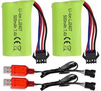 YUNIQUE GREEN-CLEAN-POWER - Batterie al Litio 7.4V 500mAh ad Alta Velocità - Compatibili con EC16 DE85 per Barca Telecomandata, Modello di Nave e Auto - 2 Pezzi + Caricatore USB