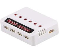 YUNIQUE GREEN-CLEAN-POWER - Caricabatterie 6 in 1 USB per Batteria Litio | Compatibile con Hubsan H107D, Syma X5C, Elicottero RC | Protezione Sovraccarico, Bianco, Plastica