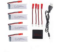 YUNIQUE GREEN-CLEAN-POWER - Set 4 Batterie LiPo Ricaricabili 3.7V 600mAh per RC Droni | Compatibili con UDI U817, WLtoys V959, elicottero RC | Incluso Caricatore | 65X17X8 mm - 17,5 gr