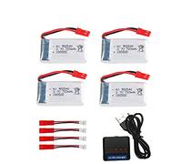 YUNIQUE GREEN-CLEAN-POWER - Set 4 Batterie LiPo Ricaricabili 3.7V 750mAh per MJX X300C X400 X800 RC Droni Quadricotteri | Include Caricatore, Protezione Integrata | 45x24x8 mm - 16 gr | Silver