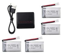 YUNIQUE GREEN-CLEAN-POWER - Set 4 Batterie Lipo Ricaricabili 720mAh 3.7V per Droni | Compatibili con Syma X5, Cheerson CX-30W, Skytech M68, Wltoys F949 | Incluso Caricatore, Silver