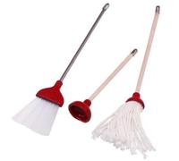 YunJove 3 Pezzi Mini Scopa Ornamentale Realistico Strumenti di Pulizia in Miniatura per Bambini che Giocano con le Bambole, Rosso