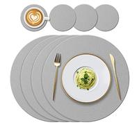 YUNJUER Set di tovagliette e sottobicchieri rotondi in silicone, resistenti al calore 232 °C, antiscivolo e impermeabili, facili da pulire, tappetini per cucina, ristorante, 8 pezzi (grigio chiaro)