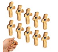 Yunjuhop Croce Il mio cuore dalla Terra Santa, Gesù Cuore d'amore in legno Regali antistress Pollice che tiene croce Regali fantastici per la croce (10, legno d'ulivo)