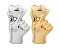 Yunjuhop Statua del Gesto d'Amore Decorazioni in Oro, Scultura a Mano in Ceramica con Cuore Accenti per la casa, per Soggiorno, Camera da Letto, Libreria, Regali di San Valentino (2, oro+argento)