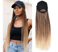 Yunkang Extension per capelli intrecciate con cappellino da baseball, con cappello, biondo ombré, in poliestere, con trecce nere lunghe 61 cm, per donne (B-70)