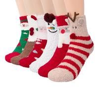 Yunkctuk 6 Paia di Calze Natalizie Comoda, Calzini Termiche Donna Velluto di Corallo per Autunno Inverno, Calze Morbide per Casa, Calzini Natale Invernali Pelosi, 35-40