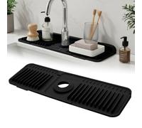 Yunkctuk Paraspruzzi Lavello Cucina, Tappetino Rubinetto in Silicone con Bottone e Drenaggio Rapido Inclinato, Pieghevole a 90°, Rifilabile Tappetino per Asciugatura Rubinetto per Bagno (Nero)