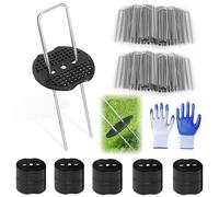 Yunlaishaocer Ancoraggio a terra da giardino, set di 100 ancoraggi a terra + 100 rondelle + guanti, picchetti a forma di U, picchetti per erbacce in tessuto non tessuto, recinzione