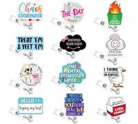 Yunlly 12 clip porta badge con bobina retrattile, per medici, studenti, uomini, donne, ufficio, infermieri, cordino, accessori, regali sfusi (divertenti)