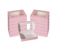 Yunmeryker 12 Pezzi Scatole Porta Torta con Finestra Scatole Pasticceria Scatole Dolci Scatole Cupcake in Carta E PVC Resistenti con Nastro Adatte per Eventi Spe, Rosa