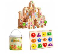 Yunmeryker Blocchi da Costruzione Legno, Gioco, Superficie liscia, Blocchi per bambini, Riconoscimento di forme, Per Insegnanti, style to 4