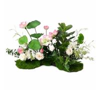 Yunmeryker Composizione Artificiale Ninfea, Piante Finte Realistiche con Vaso in Ceramica, Aspetto Naturale per Interni, Stile Cinese, Stile C - Muschio di seta marr