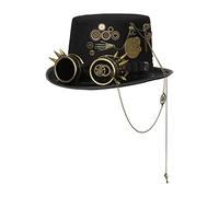 Yunmeryker Costume da Cilindro Steampunk, Stile Gotico, Vintage, Copricapo con Occhiali per Uomo, 60-61 cm