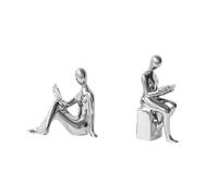Yunmeryker Fermalibri a Forma di Figura di Lettore, Statuetta Moderna, Supporto per Libri, Scultura in Ceramica con Base Stabilizzante, Adatto per Ufficio, Argento, 17,5 x 9 cm x 16,5 cm