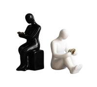 Yunmeryker Fermalibri a Forma di Figura di Lettore, Statuetta Moderna, Supporto per Libri, Scultura in Ceramica con Base Stabilizzante, Adatto per Ufficio, in bianco e nero, 8 cm x 9,5 cm x 22 cm