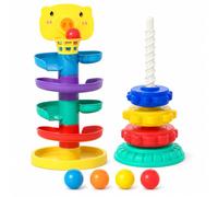 Yunmeryker Giocattolo Impilabile Torre Caduta, 5 Strati + Torre Arcobaleno | Plastica resistente - sviluppo motorio e - 6 3 anni - palla 3.5cm - per la prima infanzia