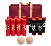 Yunmeryker Gioco Bowling da Birilli in Legno per Team Building e Anziani, con Borsa, 15 pali + 2 palle di legno (con borsa portaoggetti)