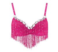 Yunmeryker Reggiseno con Paillettes da Donna, alla Moda, con Nappe, Costumi per La Danza del Ventre, Top Corti, Abbigliamento da Ballo, Colore Rosso della Rosa