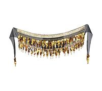 Yunmeryker Sciarpa Regolabile per La Danza del Ventre, Sciarpa da Donna con Nappe di Paillettes Fatte a Mano E Gonne per La Pratica della Danza del Ventre, Oro Nero