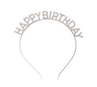 Yunmoxiao Cerchietto per capelli con scritta "Happy Birthday", diadema con strass scintillanti, per ragazze, per donne e ragazze, accessori per feste di compleanno (argento, taglia unica)