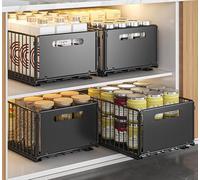 YunNasi Cassetto Estraibile Cucina Cassetto Telescopico Ripia Cassetti Scorrevole Armadio da Cucina Senza Bisogno di Trapano e Chiodi (Nero, 4 pezzo 38D X 25W X19H CM)