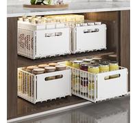 YunNasi Cassetto Estraibile Cucina Cassetto Telescopico Ripia Cassetti Scorrevole Armadio da Cucina Senza Bisogno di Trapano e Chiodi (Bianco, 4 pezzo 38D X 25W X19H CM)