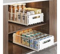 YunNasi Cassetto Estraibile Cucina Cassetto Telescopico Ripia Cassetti Scorrevole Armadio da Cucina Senza Bisogno di Trapano e Chiodi (Bianco, 2 pezzo 38D X 25W X10H CM)