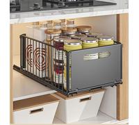 YunNasi Cassetto Estraibile Cucina Cassetto Telescopico Ripia Cassetti Scorrevole Armadio da Cucina Senza Bisogno di Trapano e Chiodi (Nero, 1 pezzo 38D X 25W X19H CM)