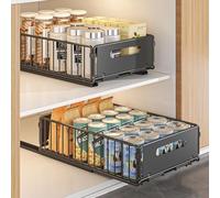 YunNasi Cassetto Estraibile Cucina Cassetto Telescopico Ripia Cassetti Scorrevole Armadio da Cucina Senza Bisogno di Trapano e Chiodib (Nero, 2 pezzo 38D X 25W X10H CM)