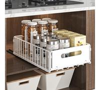 YunNasi Cassetto Estraibile Cucina Cassetto Telescopico Ripia Cassetti Scorrevole Armadio da Cucina Senza Bisogno di Trapano e Chiodi (Bianco, 1 pezzo 38D X 25W X10H CM)