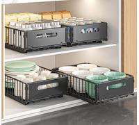 YunNasi Cassetto Estraibile Cucina Cassetto Telescopico Ripia Cassetti Scorrevole Armadio da Cucina Senza Bisogno di Trapano e Chiodib (Nero, 4 pezzo 38D X 25W X10H CM)