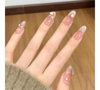YUNNIAN Unghie finte a pressione con occhi di gatto, in acrilico, con glitter, mandorla, riutilizzabili, per manicure artistica