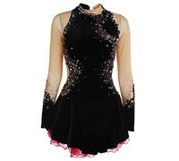 YunNR Vestito da Pattinaggio di Figura ad Alta Elasticità per Le Donne Strass Fatto a Mano Costume da Concorso Professionale di Pattinaggio sul Ghiaccio Maniche a Rete Collo Alto Spandex, L