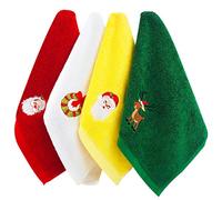 Yunobi - Set di 4 asciugamani natalizi per mani e viso, 100% cotone puro, con design ricamato, strofinacci natalizi decorativi per bagno e cucina